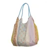 Totes Summer Vintage Floral Shoulder Bag Portable Casual Tote Lady Dålig handväska litterära återanvändbara shoppingdukar