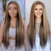 K'Ryssma Lace For For Women Glueless Synthetic Straight Wigs Natural Hairline 13x6ミックスブラウンウィッグとハイライト24インチ耐熱性