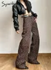 Syiwidii ​​Leopard Print Pant 2024 Hoog getailleerde baggy rechte bruine Y2K -broek Vintage Streetwear Koreaanse mode -broek 240309