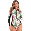 Maillot de bain à manches longues avec fermeture éclair, une pièce, maillot de bain imprimé pour femmes, commerce extérieur, surf, vente en gros Amazon, taille haute, ajusté