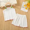 Ensembles de vêtements 1-4T Baby Girl's 2PC Set SoftComfortable Modal Tissu Été Sans Manches Fleur Applique Réservoir Élastique Volants Shorts