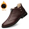 Stövlar mäns äkta läder höga topp casual skor kvalitet ko affärsarbete vinter varm fotled