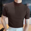 Mäns T-skjortor Summerkläder Luxury Slim T-shirt Casual Streetwear Mock Neck Solid Color Kortärmad Basic Shirt 2024 Leisure