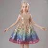 Vestidos de menina para meninas, sem mangas, infantil, princesa, gradiente, champanhe, dourado, lantejoulas, desfile, baile, 4-6 anos