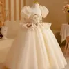 Платья для девочек Jill Wish Элегантное бежевое платье Дубай с бисером Арабская принцесса Детское бальное платье на свадьбу, день рождения, Святое причастие 2024 J243
