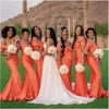 Off Shoulder Mermaid New Bridesmaid Dresses African Women Long Orange Wedding Party Dress Anpassa Robe Soiree de Mariage CG