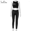 Tweedelige broek voor dames Soefdioo Mode Cross Printing Zwart Crop Tanktops en potlood 2 sets Damesoutfits 2024 Lente Fitness Trainingspakken