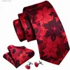 Cravatte Cravatte Cravatte di lusso per uomo Rosso Nero Foglie floreali Oro Blu Cravatta di seta Gemelli Hanky Set Accessori da sposa BarryWang 6159 Y240325