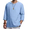Cott Linen Hot Sale Męskie koszule LG-Sleeved Summer Solid Color Stand-Up Obroź