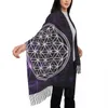 Sarongs Flower of Life Sacred Geometry Fringe Scarf Womens Soft Geometry Mönster Mandala Shawl Bag Womens Winter and Autumn Scarf 240325