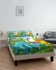 Conjunto de colchão de cama com dinossauro, floresta de coco, desenho animado, tamanho queen, lençol elástico, faixa de borracha, antiderrapante, conjunto de fronha