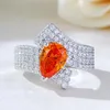 Cluster Rings 2 Orange Micro Set Full Diamond Ring 6 9 Pear Shaped S925 Silver