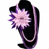 Choker Purple Pink Women Group Pearl Chain Warstwa jedwabna wstążka