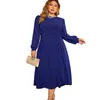 Plus size jurken dame hoge taille midi-jurk elegante vetersluiting met pofmouwen voor herfst lente evenementen dames