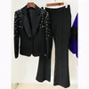 Yüksek St-ET En Yeni 2024 Designer Pist Moda Takım Seti Kadınların İnce Fitting Strass Elmaslar Boncuklu Blazer Pantolon Seti