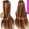 Highlight Ombre 26 Zoll 180 % Dichte 13x4 Full Frontal HD Transparent vorgezupft gerade braun gefärbte honigblonde Lace-Front-Perücke Echthaar