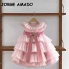 Estate Bambini Ragazze Vestito Per Bambini Rosa Soffice Fiocco Di Compleanno Temperamento Soffice Garza A Strati Torta Abiti Da Principessa H1223 240314