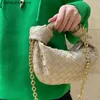 Evening Bags Cowhide Leather Chain Weave Knot Shoulder Bag Real Skin Handmade Luxury Designer Small Totes Woman Knit Purses And Handbags 2330 Q240225