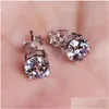 Stud Women Men uni Classic CZ Diamond Earrings 18K White Gold Sier Post Size m 4mm 5mm 6mm 8mm 10mm Drop Leverans smycken DH9JF