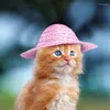 Dog Apparel Cat Shade Straw Hat Holiday Costumes Garden Sun Bucket Caps Beach Mini With Elastic Chin Strap For