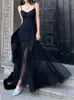 Повседневные платья французский стиль винтажные вечеринки вечерние платье Женское спагетти ремешок сетка сетка v Neck Split Black Temperament Elegant