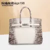 Designer Bag Himalayans Handbags Genuine Leather 35 Nile Crocodile Versatile Large Womens Handbag Half Hand Sewn White Classical Larger Capacit