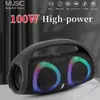 Surroundhögtalare Vattentät trådlös TWS Power FM 360 RGB Colorful Bluetooth 100W Subwoofer Boombox Light Portable High Stereo Speaker QRXW