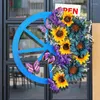 Ghirlanda di fiori decorativi primaverili da 15,7 pollici per la porta d'ingresso, la parete della casa, il festival di nozze, l'arredamento per le vacanze in fattoria con girasoli e farfalle