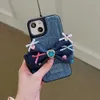 Étuis de téléphone portable coréen mignon Y2K doux cool épicé fille denim arc étui en silicone pour iPhone 14 13 12 Pro Max 11 belle couverture souple antichoc Capa H240326