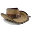 30stlye 100% Leather Men Western Cowboy Hat For Gentleman Dad Cowgirl Sombrero Hombre Caps Big Sizelarge Head 240311