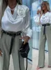 Chemisier Chic en mousseline de soie pour femmes, chemise à fleurs 3d, élégant, col en v, manches longues, pull, Tops féminins, 2024
