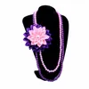 Choker Graduation Purple Pink Ribbon Corsage Flower Pearl Chain Sorority Ksilon Psi Naszyjniki