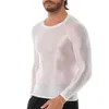 Roupas masculinas brilhante o pescoço manga longa camiseta cor sólida fino ajuste respirável camisa topos ginásio jogging yoga sportwear 240312