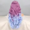Wigs Purple Blue Wig with Bangs Long Wavy Cosplay Lolita Women Wigs Halloween Party High Temperature Hair
