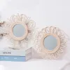 Mirrors Wandgemonteerde spiegelwand ronde geweven hangende rattan rieten frame dressing spiegel make -up spiegel Boheems vlecht spiegel decor Home