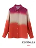 Women's Two Piece Pants KONDALA Vintage Red Tie Dye Suits Women Long Sleeve Loose Shirts High Waist Wide Leg Fashion 2024 Summer Holiday