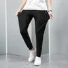 Men's Pants Breathable Men Trousers Loose Straight Drawstring Ninth With Elastic Waist Pockets Ankle Length For Daily