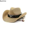 Wide Brim Hut Bucket Hats Bauhinia New Strow Western Herren Cowboy Hut Sommer Outdoor Strand Sonnenhut Sombrero Hombre J240325