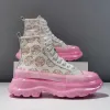 Boots Hightop Shoes Female 2021 New Pink Thicksoled Platform Shoes Printed Leather Daddy Shoes Female Ins Tide