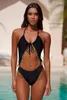 Kvinnors badkläder 2024 V Neck Sexig kvinnor en bit baddräkt Rhinestones Solid Color High Cut Monokini Thong Crystal Beachwear Female