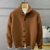 Hip Hop Style urbain pull Cardigan coréen Grunge tricoté veste pour hommes hiver nouveau demi-col roulé solide manteau tricoté E3Pv #
