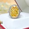 Cluster Rings 14 Fashionable Luxury Yellow Diamond Pigeon Egg S925 Silver Ring High Carbon Cut Engagement Jewelry