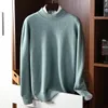 100% Merino Wool tröja Herr Halv Halvhals Pullover Top Spring och Autumn New Sticked Bottom Shirt Casual Solid Color Jacket E76Y#