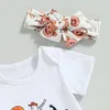 Ensembles de vêtements pour bébés filles, tenue fantôme citrouille imprimée, t-shirt à manches longues et col ras du cou avec pantalon, bandeau, vêtements d'halloween