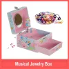 Boîtes à bijoux musicales pour filles, boîte à bijoux pour enfants, boîte de rangement de musique avec miroir et tiroir, boîte à musique ballerine en bois pour filles