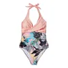 Dames Zwemkleding Kleurenblok Monokini Stijlvol Halter Badpak met buikcontrole Hoge taille Sexy Blote rug Voor Strandkleding