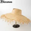 Wide Brim Hats Bucket Hats Natural Raffia summer wide brown sun hat suitable for women straw hat for women UV protection soft padded beach hat J240325