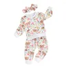 Set di abbigliamento Neonata Vestito pasquale Felpa con stampa floreale Top Pantaloni con coulisse Set di fasce 2 pezzi Vestiti per neonati