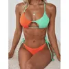 Damenbadebekleidung Frauen Sexy Patchwork Lace Up Badeanzug Bikini Set Hollow Out Straps 2 Stück Sommer Urlaub Beachwear Badeanzug