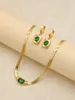 Necklace Earrings Set 1Set/3Pcs Vintage Minimalist Emerald Crystal Gold Color Stainless Steel Blade Chain Women Jewelry